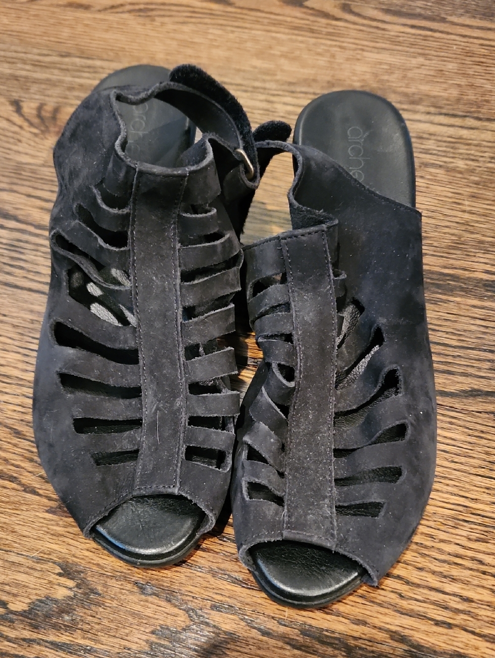 Arche Black Suede Cutout Peep Toe Heels